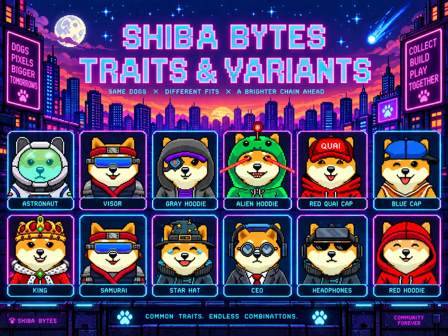 Grid of Shiba Bytes traits and variants