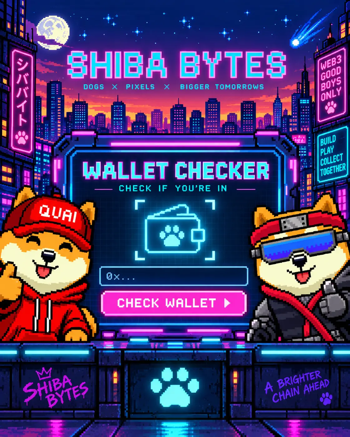 Shiba Bytes wallet checker arcade panel artwork
